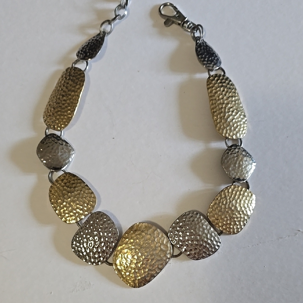 Gold and Silver Hammered Bracelet with Graduated Design
